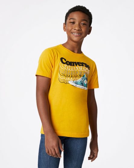 Boys' Converse Wavy Wordmark Sneaker T-Shirts Yellow | AU E3108B